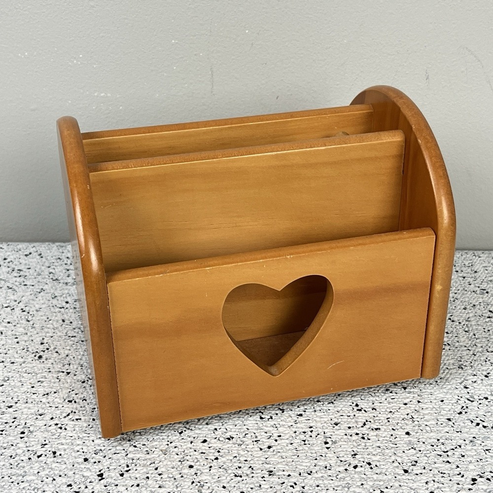 Vintage Wood Heart Napkin Holder Desk Organizer Caddy Lazy Susan‎ Cottagecore